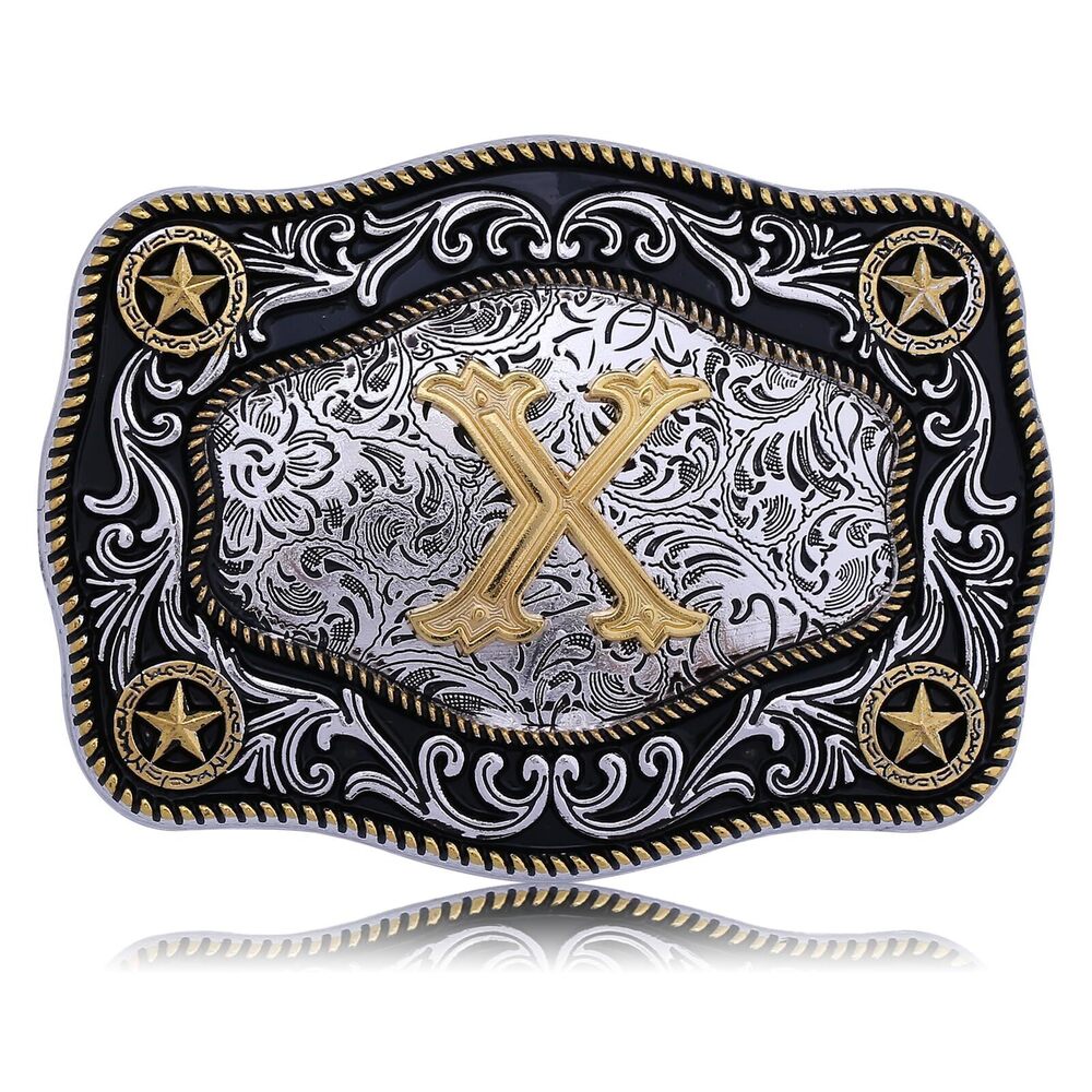 6655 Western Belt Buckle Initial Letters ABCDJMR to Z Large Gold Cowboy